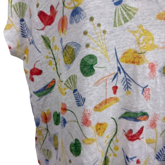 Joie 100% Linen Short Sleeve V-Neck Print Collared Top Shirt Dolman Womens sz L - Picture 5 of 16